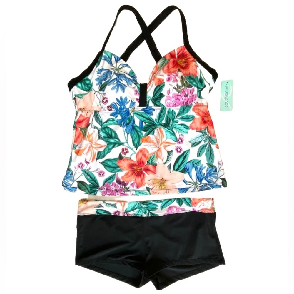 🆕 South Point Swimsuit Womens size 12 Tropical Floral Two Piece Tankini NWT